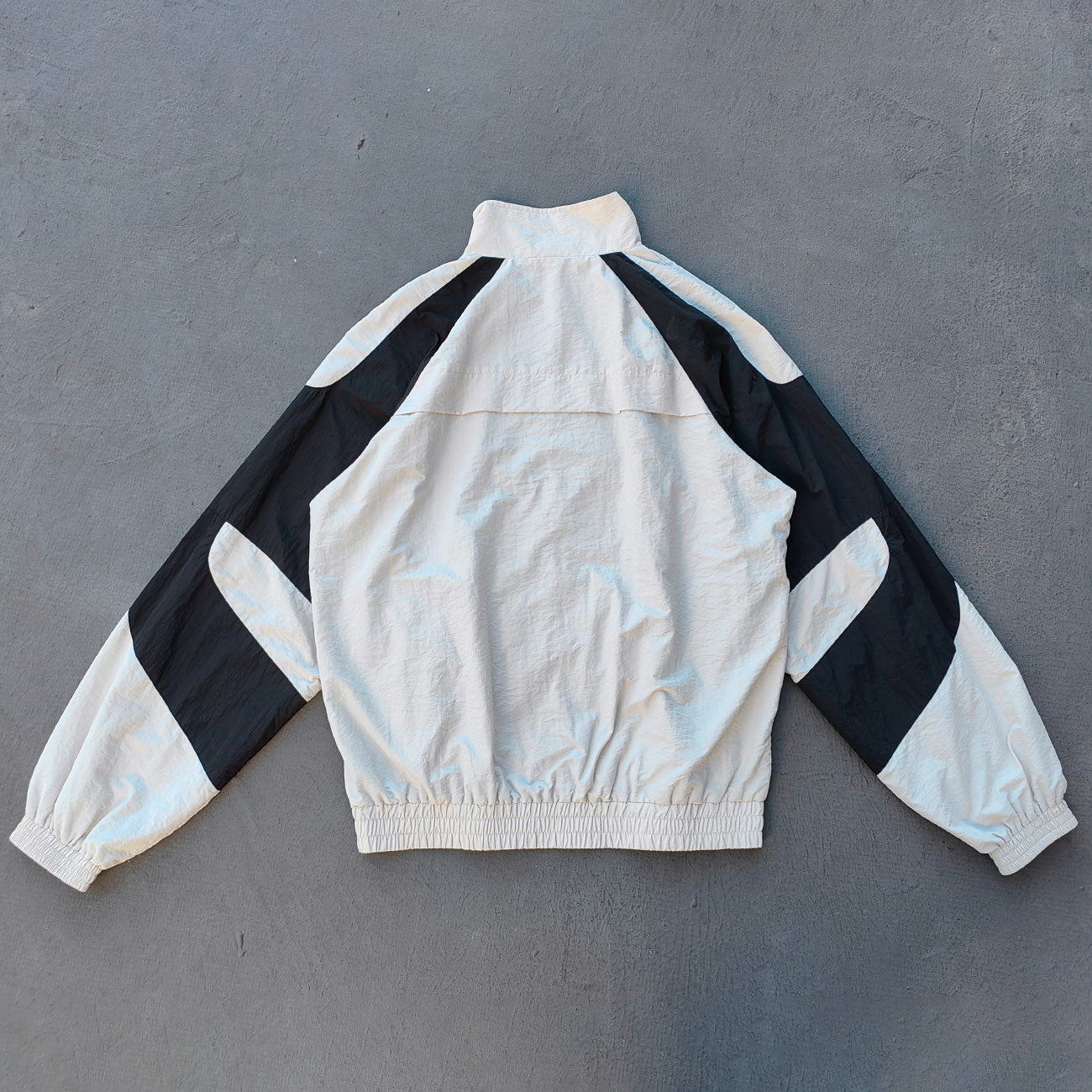Color Block Track Jacket - White Black Geometric Y2K Windbreaker Streetwear
