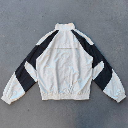 Color Block Track Jacket - White Black Geometric Y2K Windbreaker Streetwear