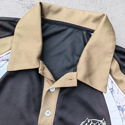 Color Block Polo Shirt - Black Olive Camo Panel HDK Logo Sporty Jersey Y2K Streetwear