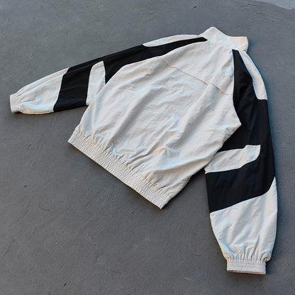 Color Block Track Jacket - White Black Geometric Y2K Windbreaker Streetwear