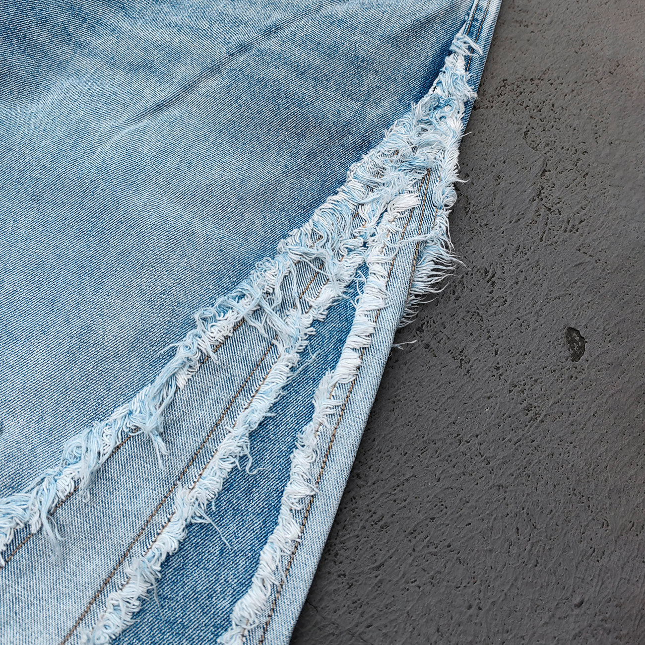 Wide Leg Jeans - Light Blue Acid Wash Frayed Patchwork Ripped Distressed Raw Hem Y2K Streetwear