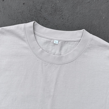 Oversized Crew Neck T-Shirt - Light Gray Blank Plain Cotton Y2K Streetwear