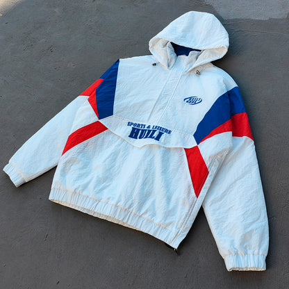 Color Block Hooded Anorak - White Red Blue Y2K Half Zip Windbreaker