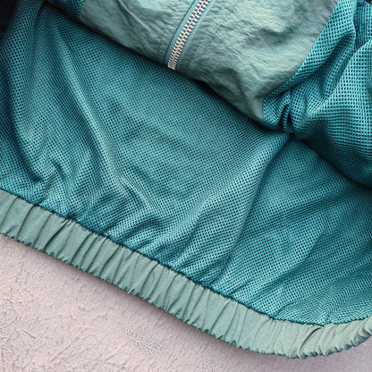 Dark Green Color Block Tracksuit - Y2K Reflective Panel Windbreaker Jacket and Shorts Set