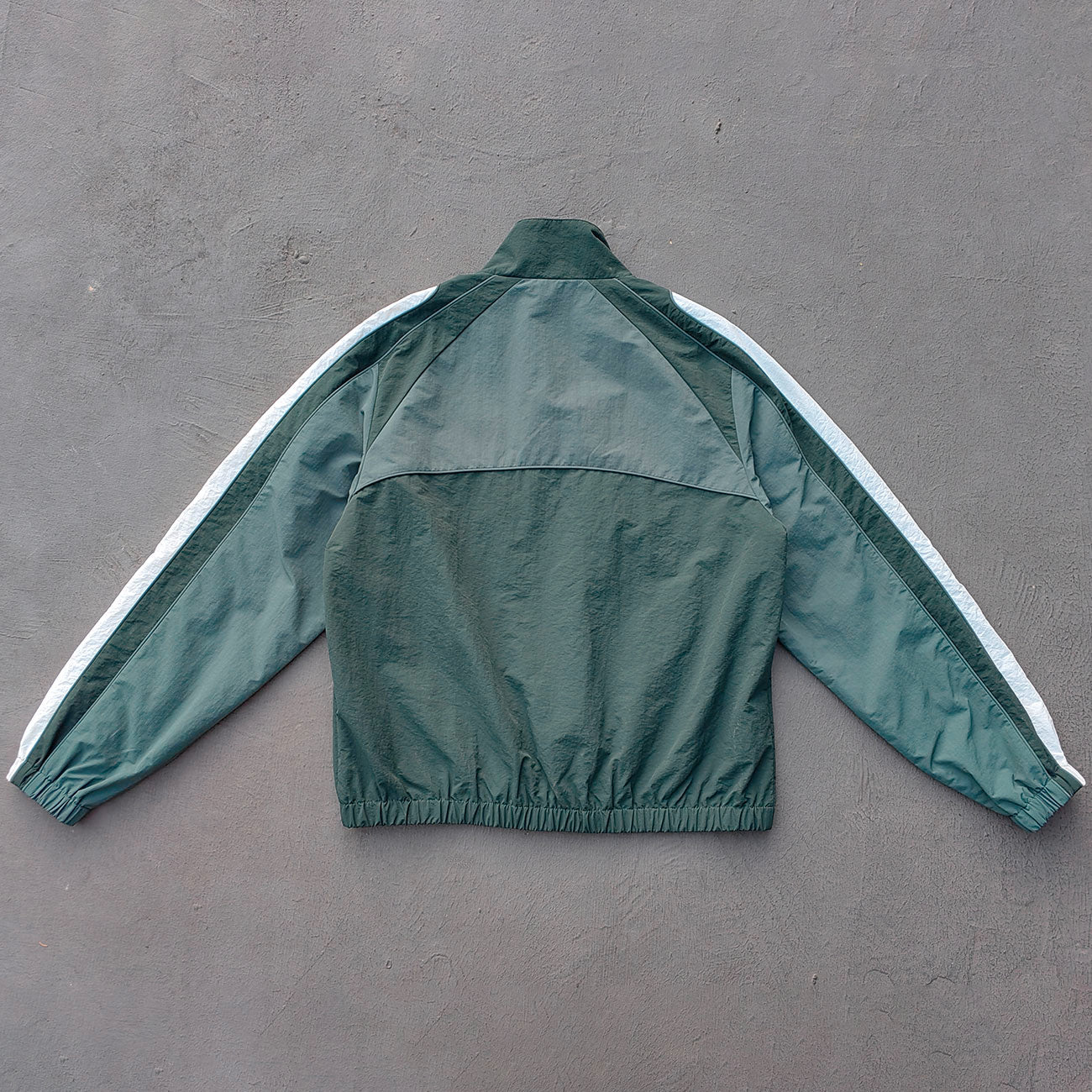 Dark Green Color Block Tracksuit - Y2K Reflective Panel Windbreaker Jacket and Shorts Set