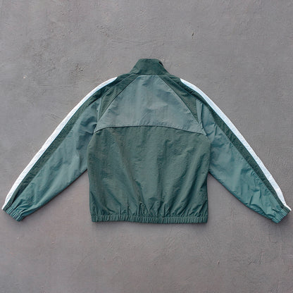 Dark Green Color Block Tracksuit - Y2K Reflective Panel Windbreaker Jacket and Shorts Set