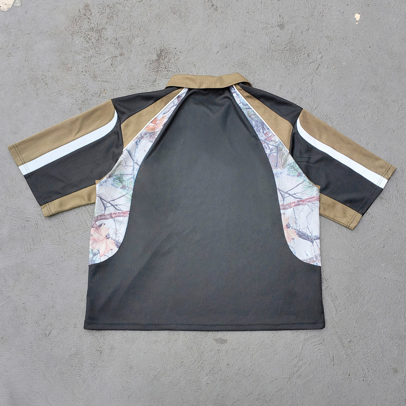 Color Block Polo Shirt - Black Olive Camo Panel HDK Logo Sporty Jersey Y2K Streetwear