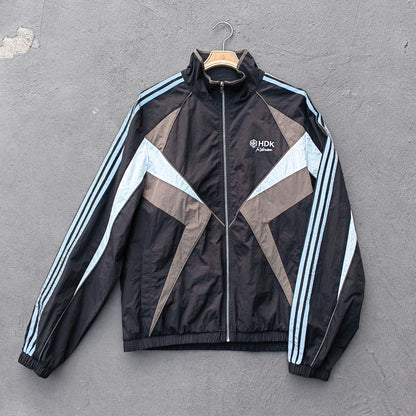 Multi Color Track Jacket - Black Color Block Stripe Y2K Nylon Windbreaker Streetwear