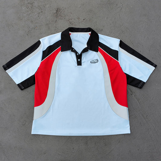 Color Block Polo Shirt - White Red Black Gray HDK Logo Sporty Jersey Y2K Streetwear