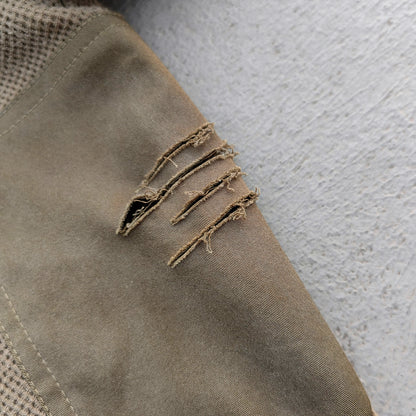 Waffle Knit Zip Up Hoodie - Olive Green Studded Ripped Distressed Y2K Streetwear