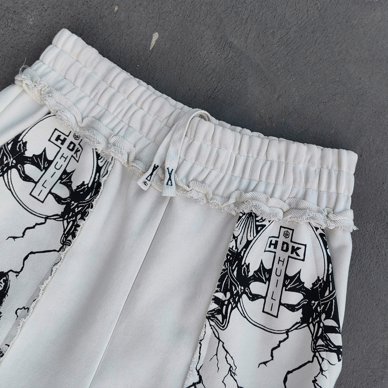 Gothic Letter Patch Sweatpants - White Distressed Multi Color Y2K Streetwear