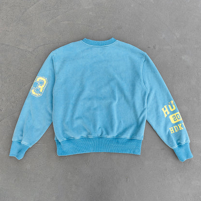 Graffiti Print Crewneck - Blue Acid Wash Distressed Y2K Oversized Sweatshirt