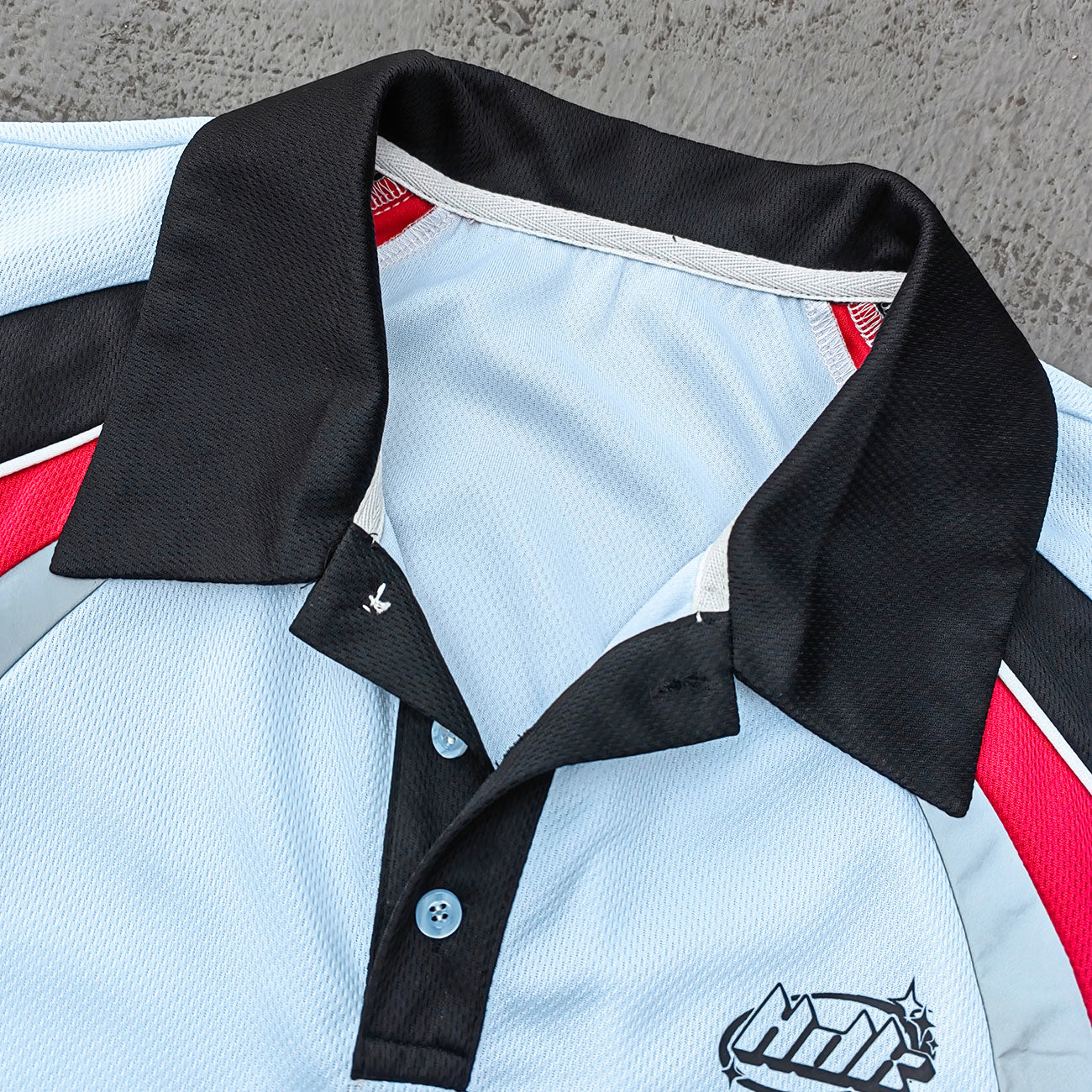 Color Block Polo Shirt - White Red Black Gray HDK Logo Sporty Jersey Y2K Streetwear