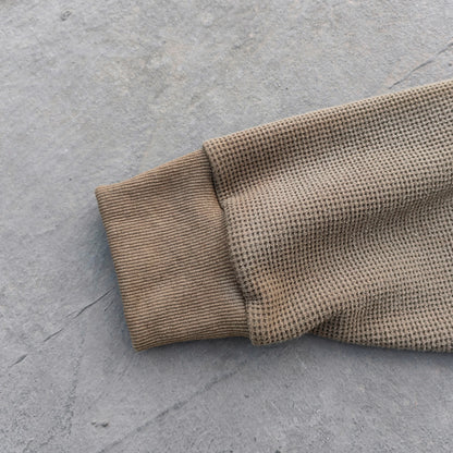 Waffle Knit Zip Up Hoodie - Olive Green Studded Ripped Distressed Y2K Streetwear