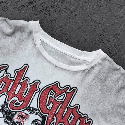 Holy Glory Graphic Tee - White Dirty Wash Religious Virgin Mary Cross Praying Hands Collage Distressed Y2K Streetwear