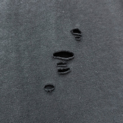 Ripped Distressed T-Shirt - Black Acid Wash Vintage Cut Out Crew Neck Y2K Streetwear