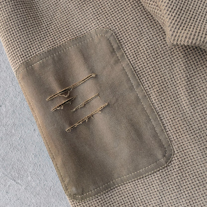 Waffle Knit Zip Up Hoodie - Olive Green Studded Ripped Distressed Y2K Streetwear