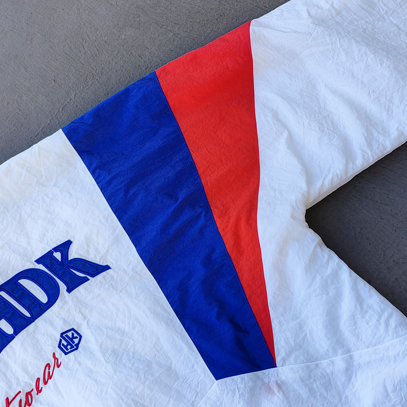 Color Block Hooded Anorak - White Red Blue Y2K Half Zip Windbreaker