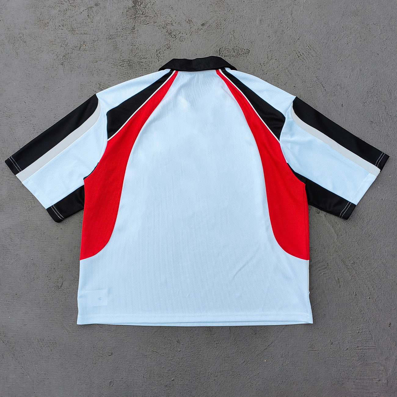 Color Block Polo Shirt - White Red Black Gray HDK Logo Sporty Jersey Y2K Streetwear
