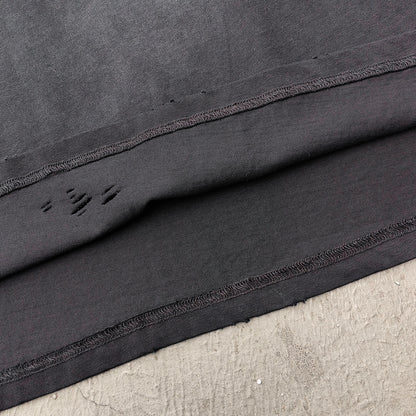 Ripped Distressed T-Shirt - Black Acid Wash Vintage Cut Out Crew Neck Y2K Streetwear