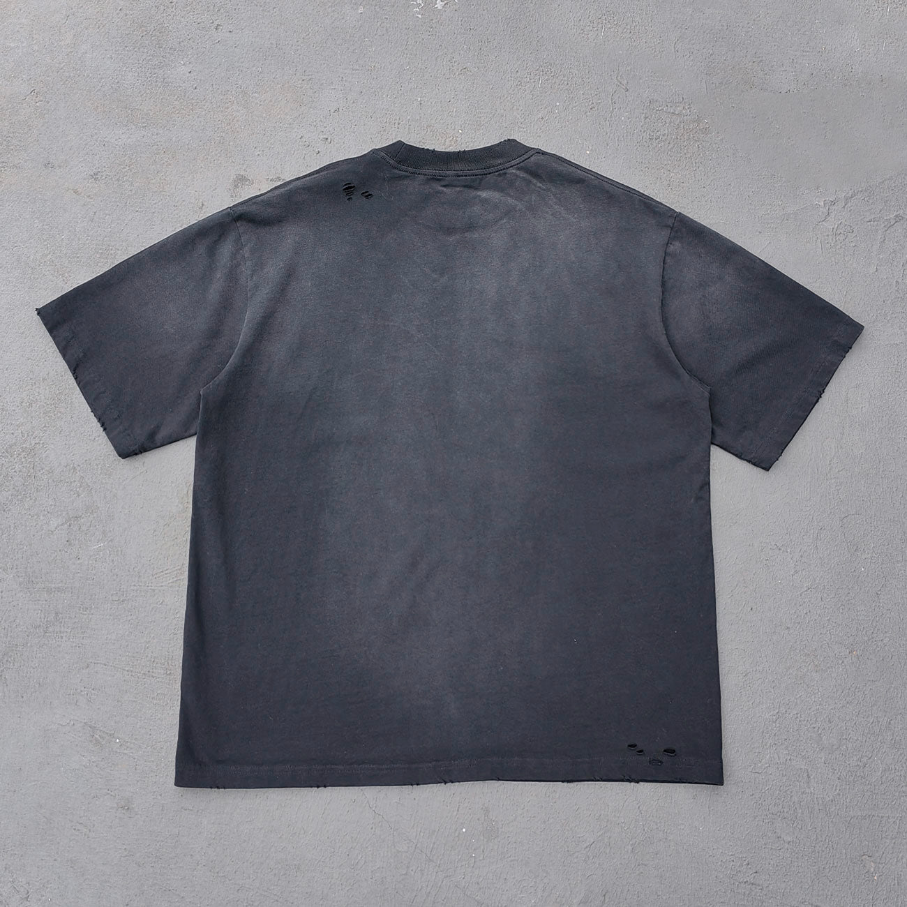 Ripped Distressed T-Shirt - Black Acid Wash Vintage Cut Out Crew Neck Y2K Streetwear