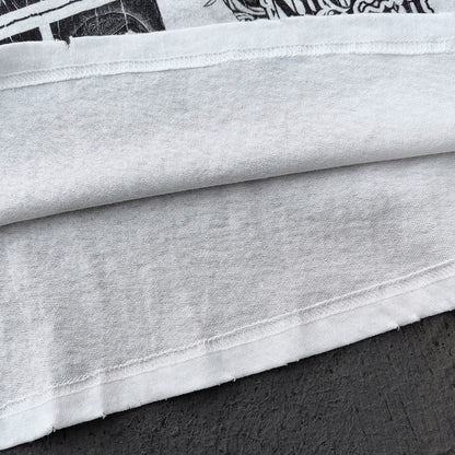 Holy Glory Graphic Tee - White Dirty Wash Religious Virgin Mary Cross Praying Hands Collage Distressed Y2K Streetwear