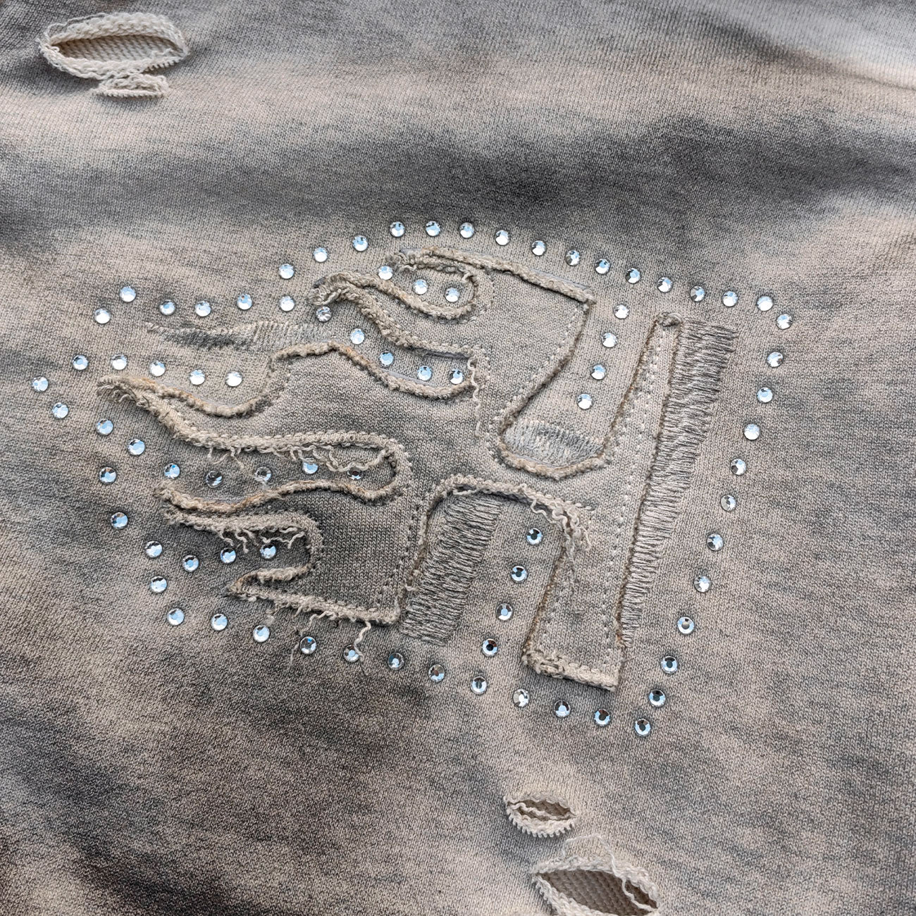 Fake Two-Piece Zip Up Hoodie - Gray Gradient Waffle Sleeve Ripped Y2K Streetwear