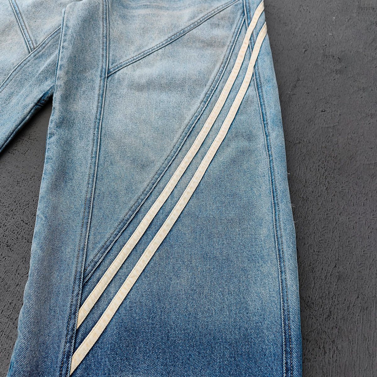 Y2K Vintage Jeans - Light Blue Gradient Cream Diamond Panel Three Stripe Wide Leg Streetwear