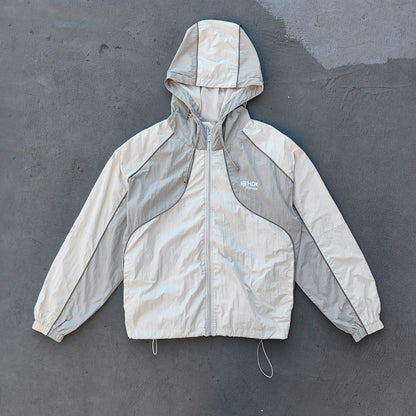Light Gray Curved Seam Tracksuit - Y2K Hooded Windbreaker Matching Set
