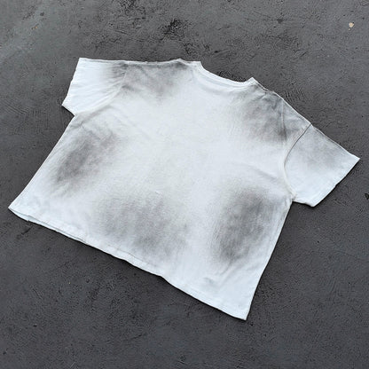 Holy Glory Graphic Tee - White Dirty Wash Religious Virgin Mary Cross Praying Hands Collage Distressed Y2K Streetwear