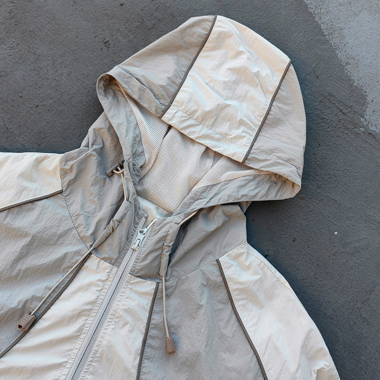 Light Gray Curved Seam Tracksuit - Y2K Hooded Windbreaker Matching Set