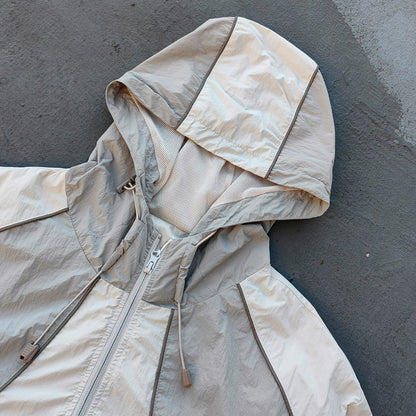 Light Gray Curved Seam Tracksuit - Y2K Hooded Windbreaker Matching Set