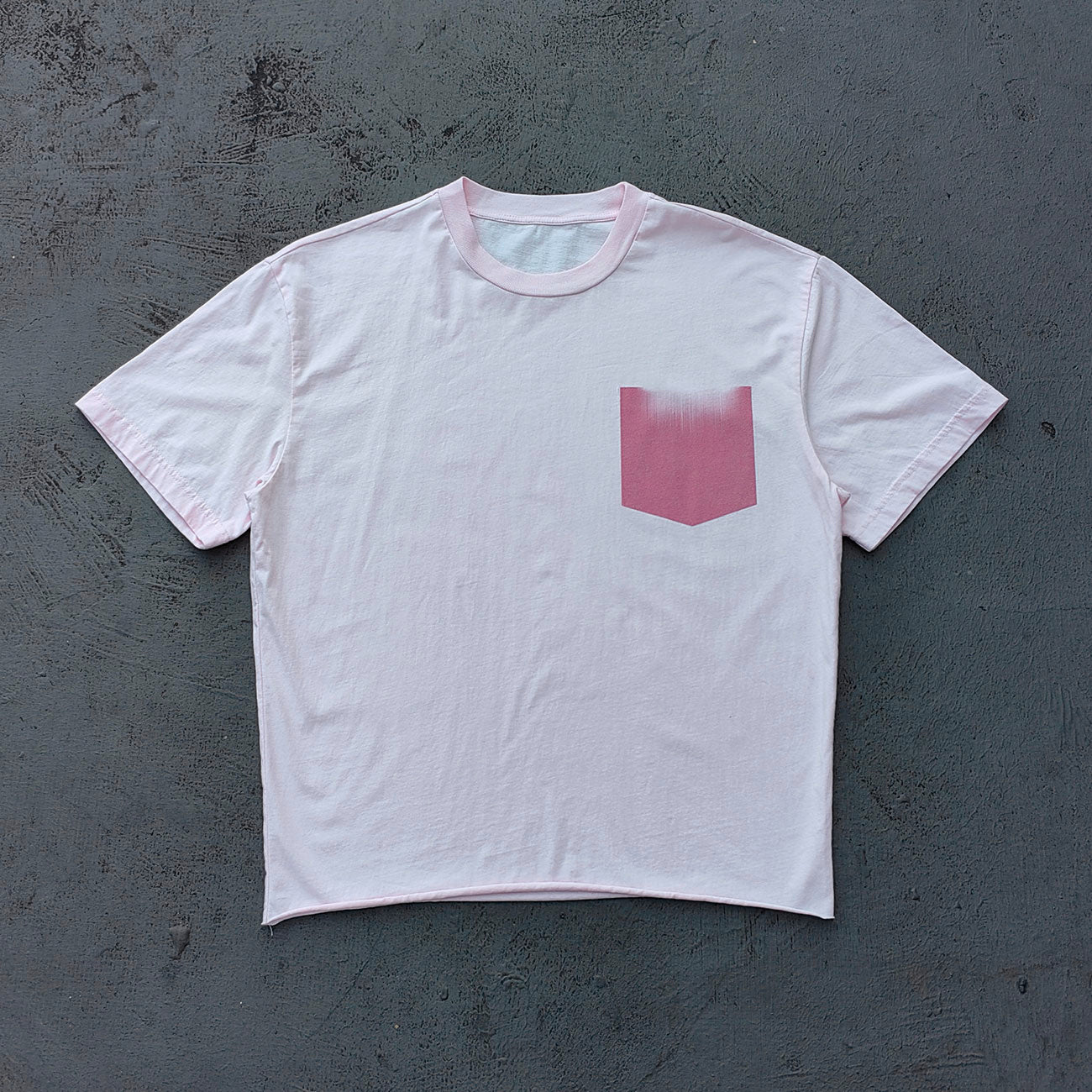 Gradient Pocket T-Shirt - Pink Yellow Raw Hem Oversized Boxy Minimalist Y2K Streetwear