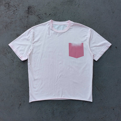 Gradient Pocket T-Shirt - Pink Yellow Raw Hem Oversized Boxy Minimalist Y2K Streetwear