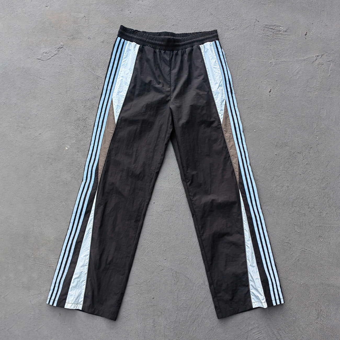 Three Stripe Track Pants - Black Color Block Reflective Panel Y2K Nylon Streetwear