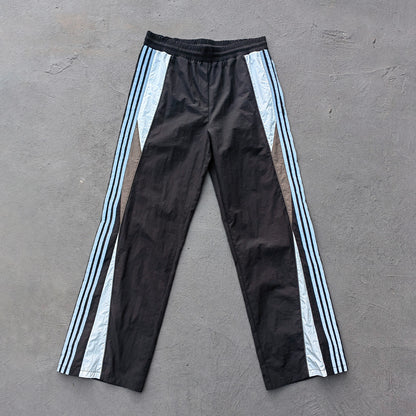 Three Stripe Track Pants - Black Color Block Reflective Panel Y2K Nylon Streetwear
