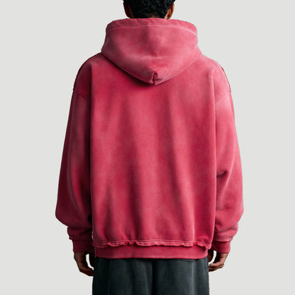 Men’s Oversized Gradient Zip Up Hoodie, Heavyweight 400G Fleece Vintage Streetwear Hooded Jacket, Washed Casual Sweatshirt