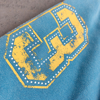 Graffiti Print Crewneck - Blue Acid Wash Distressed Y2K Oversized Sweatshirt