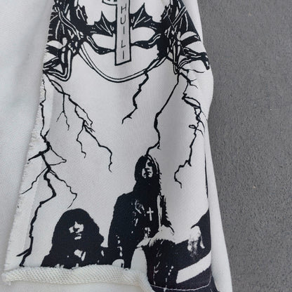 Gothic Letter Patch Sweatpants - White Distressed Multi Color Y2K Streetwear