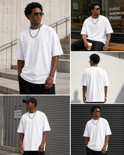 190G Premium Oversized Blank T Shirt for Men | 100% Cotton Heavyweight Drop Shoulder Crew Neck Tee for DTG, Screen Print & Everyday Streetwear