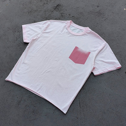 Gradient Pocket T-Shirt - Pink Yellow Raw Hem Oversized Boxy Minimalist Y2K Streetwear