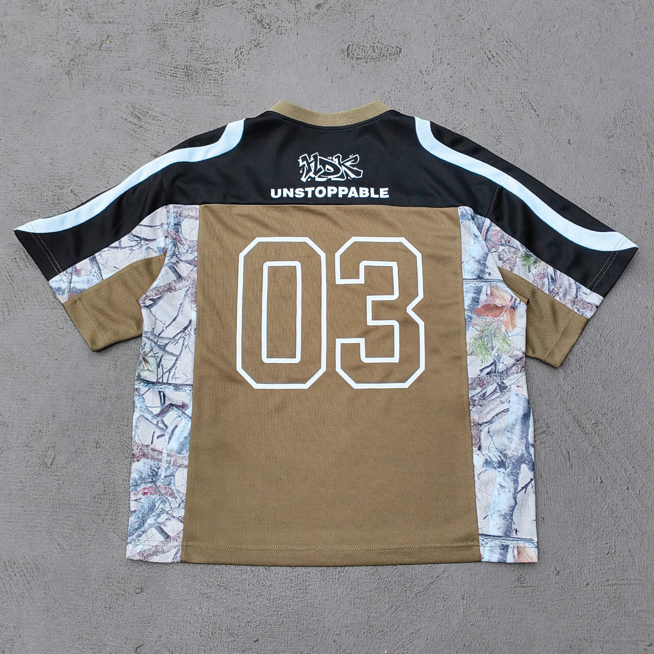 HDK Logo Football Jersey - Olive Black Camo Color Block V Neck 2003 Y2K Streetwear