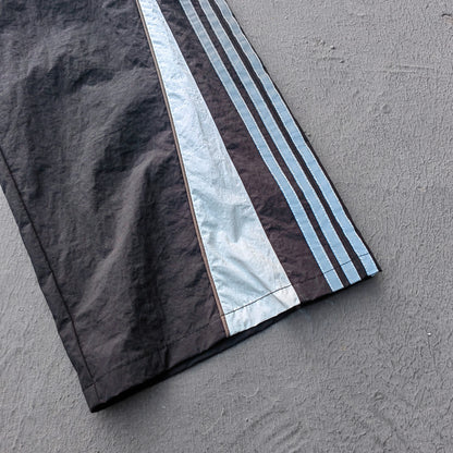 Three Stripe Track Pants - Black Color Block Reflective Panel Y2K Nylon Streetwear