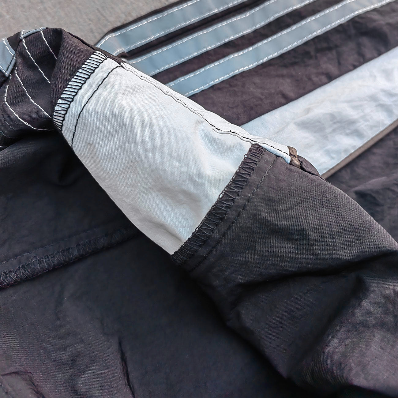 Three Stripe Track Pants - Black Color Block Reflective Panel Y2K Nylon Streetwear