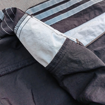 Three Stripe Track Pants - Black Color Block Reflective Panel Y2K Nylon Streetwear