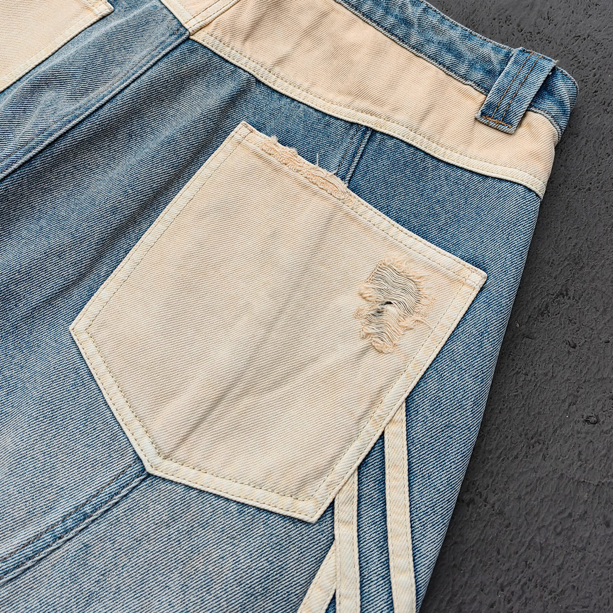 Y2K Vintage Jeans - Light Blue Gradient Cream Diamond Panel Three Stripe Wide Leg Streetwear