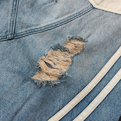 Y2K Vintage Jeans - Light Blue Gradient Cream Diamond Panel Three Stripe Wide Leg Streetwear