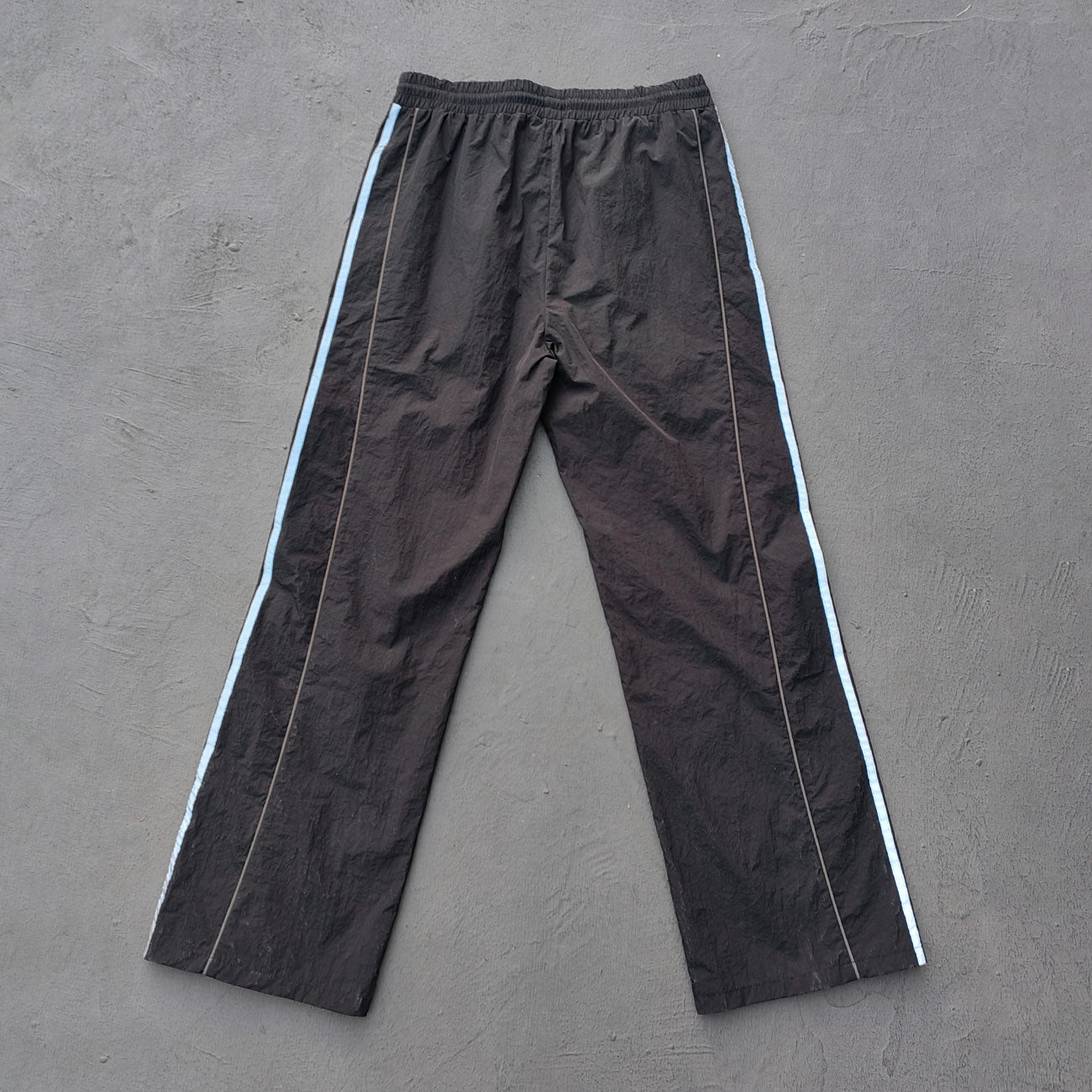 Three Stripe Track Pants - Black Color Block Reflective Panel Y2K Nylon Streetwear