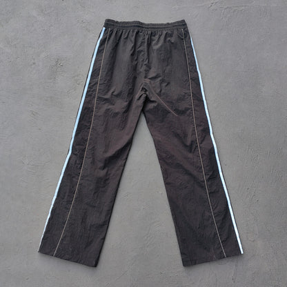 Three Stripe Track Pants - Black Color Block Reflective Panel Y2K Nylon Streetwear