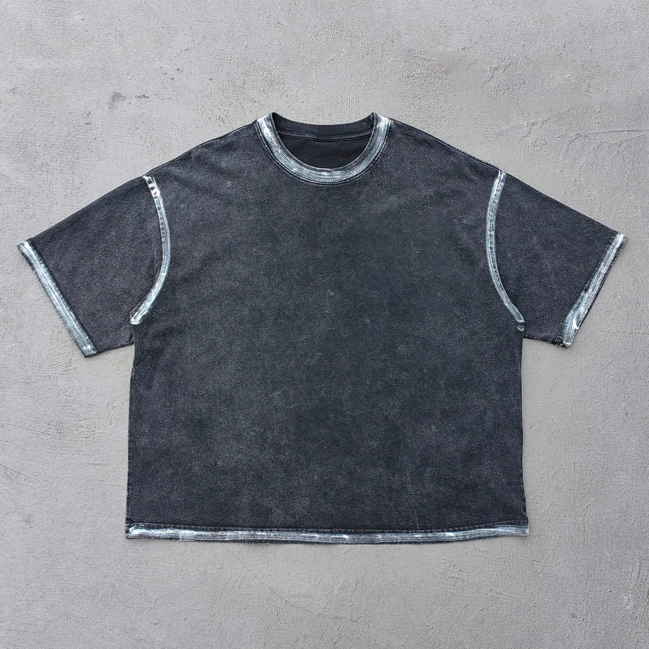 Inside Out T-Shirt - Black Acid Wash Astronaut Logo Exposed Seam Y2K Streetwear